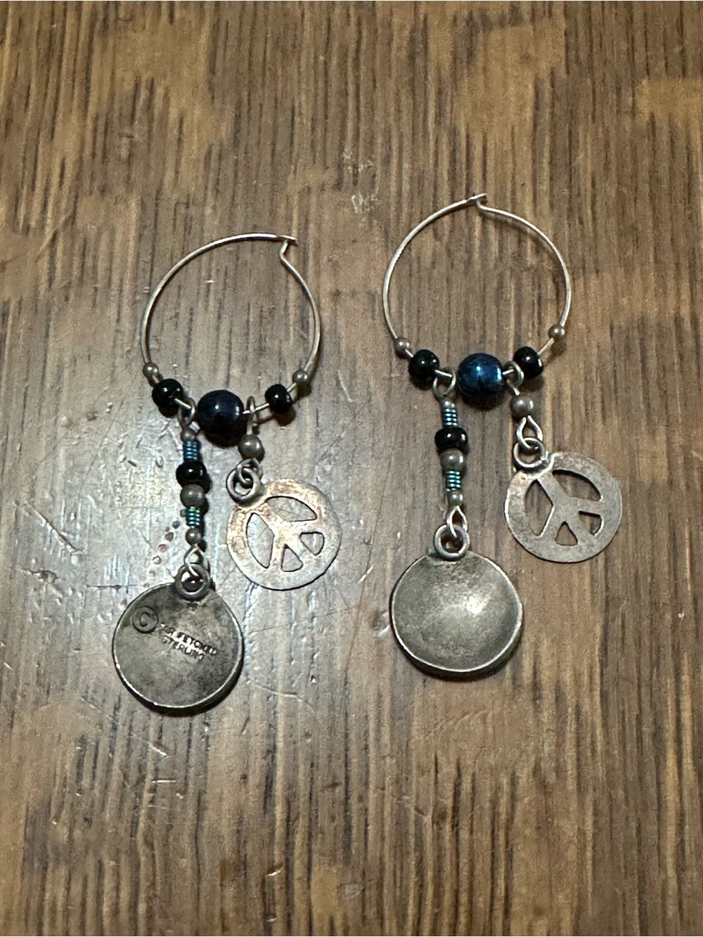 Boho Silver-Tone Peace & Earth Hoop Earrings - Unbranded - Picture 4 of 4